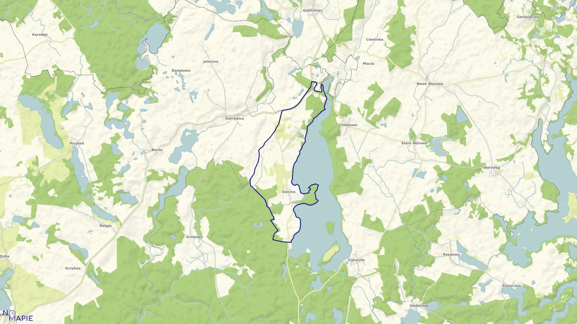 Mapa obrębu Siecino w gminie Złocieniec