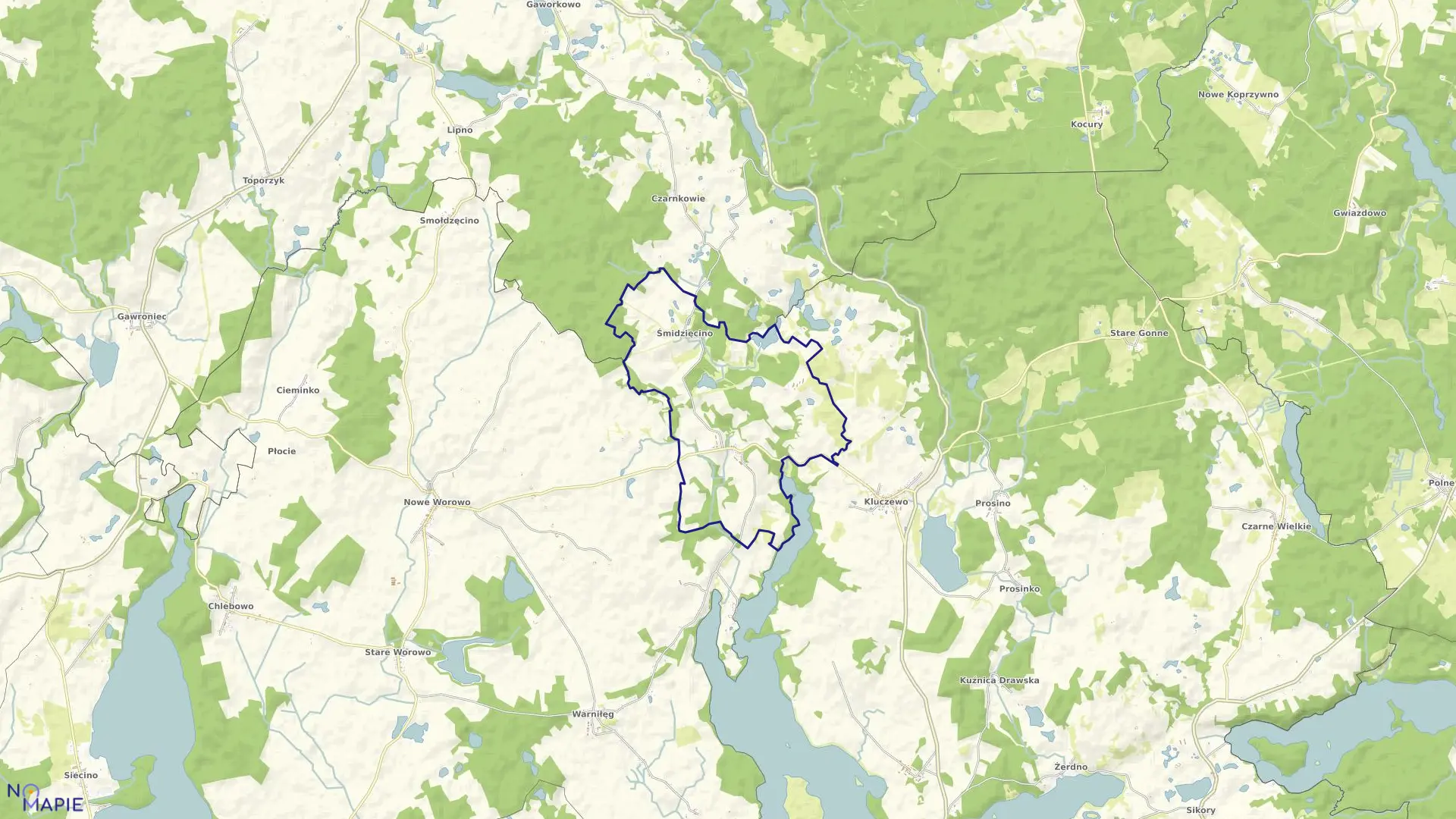 Mapa obrębu Śmidzięcino w gminie Złocieniec